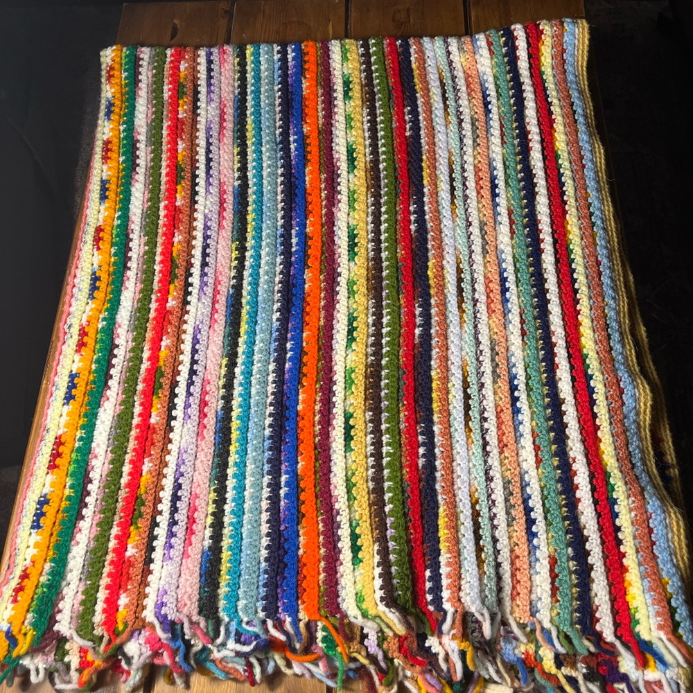 Handmade Multicolor Striped Crochet Throw Blanket. Check out these stitches!!
